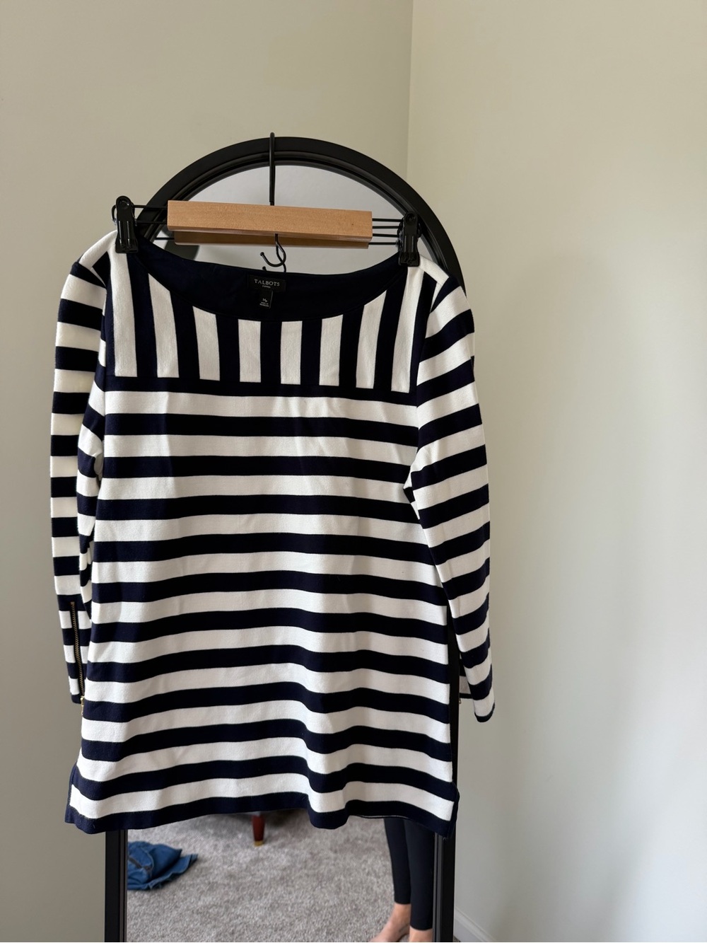 Talbots Navy & White Striped Long Sleeve Boatneck Top